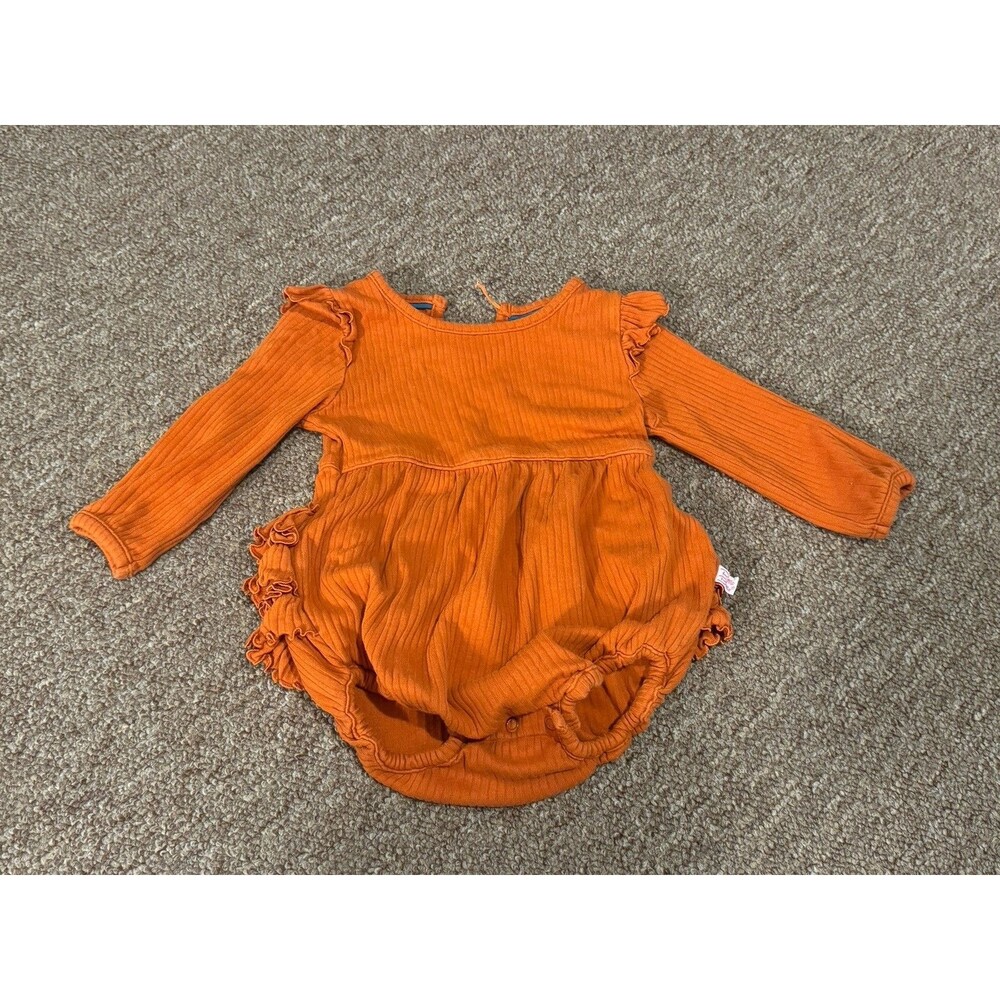 Burnt Orange Fall RuffleButts Bubble Romper Baby Girl Size 6-12 Month Good Cond